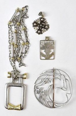 Lot 821 - A large 800 grade silver pendant with...