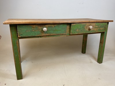 Lot 694 - A vintage distressed green painted two drawer...