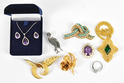 Lot 612 - A 19th century seed pearl amethyst brooch of...
