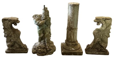 Lot 220 - A pair of composite stone garden bench ends...