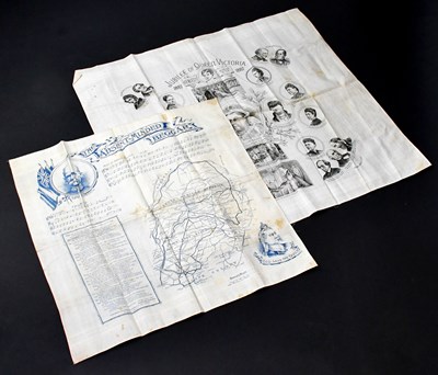 Lot 259 - Two Victorian printed silk scarves, on...