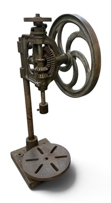 Lot 439 - A vintage hand cranked cast iron pillar drill,...