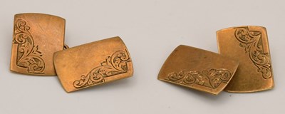 Lot 1516 - A pair of 9ct yellow gold rectangular face...