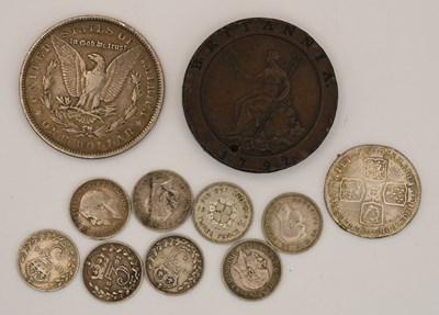 Lot 1701 - A USA 1875 1 dollar coin and a further...