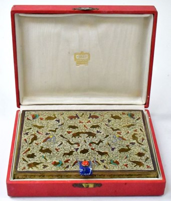 Lot 91 - CARTIER; an Indian enamelled brass vanity case,...