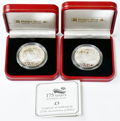 Lot 738 - POBJOY MINT; two £5 silver proof commemorative...