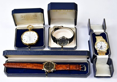 Lot 869 - SEWILLS; three modern wristwatches, and a gold-...