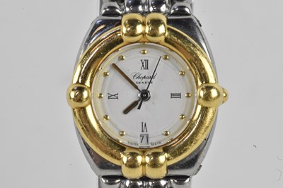 Lot 1839 - CHOPARD; a lady's stainless steel and gold...