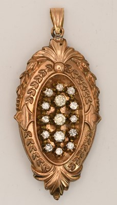 Lot 1469 - A Victorian yellow metal oval diamond set...