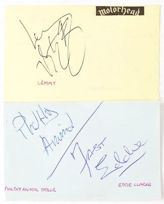 Lot 317 - MOTORHEAD; two pages from an autograph book...