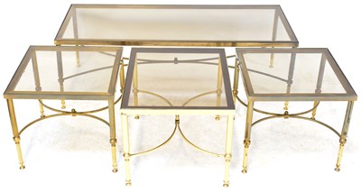 Lot 5 - Four mid-20th century brass and smoky glass...
