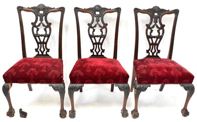 Lot 18 - Six Georgian style mahogany pierced splat back...