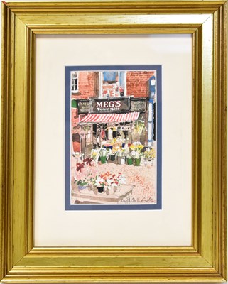 Lot 536 - DAVID BIRTWHISTLE; watercolour, Meg's florist...