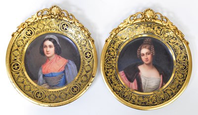 Lot 152 - Two Continental hand-painted porcelain plates,...