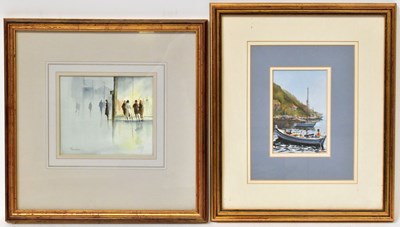 Lot 489 - PHILIP GARDNER; oil on board, rowing boats and...