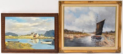 Lot 490 - TOM MITCHELL; oil on board, coastal scene of...