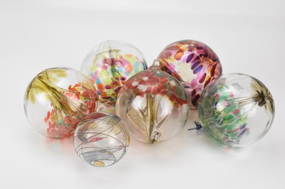 Lot 1431 - D & J GLASSWARE; six multicoloured glass 'Tree...
