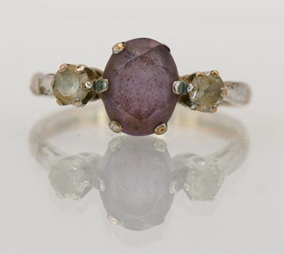 Lot 1431 - A 9ct yellow gold amethyst and white stone set...
