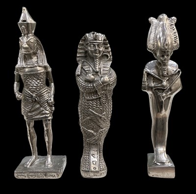 Lot 447 - Three assorted Egyptian Revival pewter figures,...