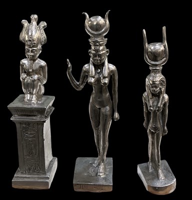 Lot 448 - Three assorted Egyptian Revival pewter figures,...