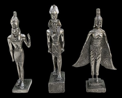 Lot 450 - Three Egyptian Revival pewter figures,...