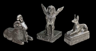 Lot 451 - Three Egyptian Revival pewter figures,...