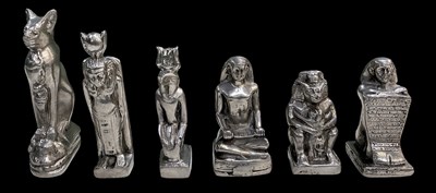 Lot 452 - Six assorted Egytian Revival pewter figures,...