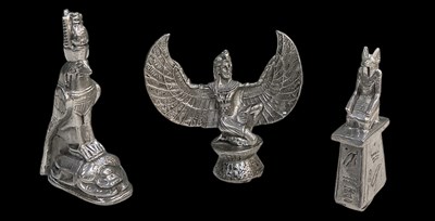 Lot 454 - Three assorted Egyptian Revival pewter figures,...