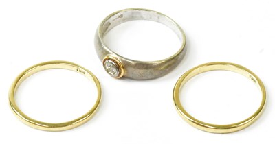 Lot 749 - Two 9ct yellow gold slim wedding bands, both...