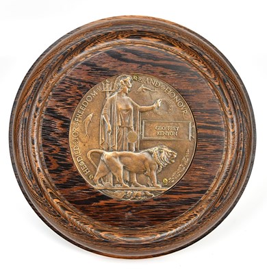 Lot 1038 - A World War I bronze memorial plaque, awarded...