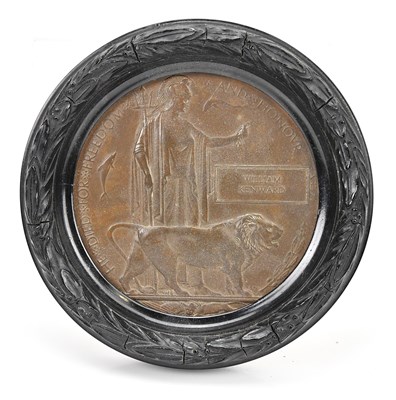 Lot 1039 - A World War I bronze memorial plaque, awarded...