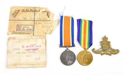 Lot 1212 - WWI Victory and War Medals, awarded to 172469,...