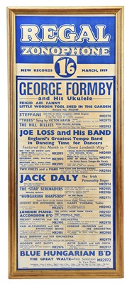 Lot 675 - A 1939 Regal Zonophone poster, 64 x 26cm,...