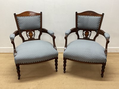 Lot 614 - A pair of Edwardian mahogany inlaid...
