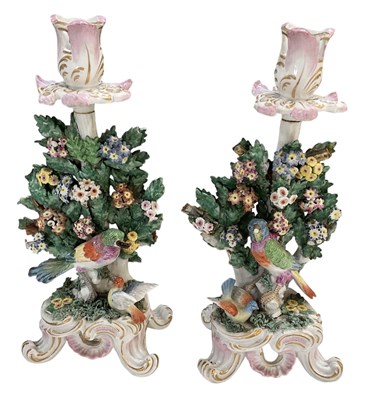Lot 740 - CHELSEA; a pair of 19th century hand painted...
