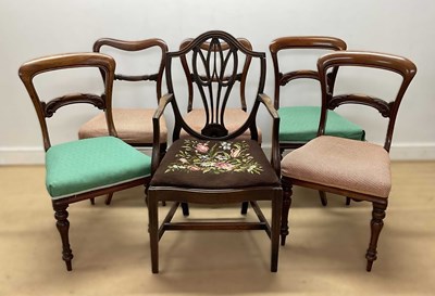 Lot 659 - Five various mahogany dining chairs and an...