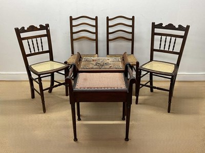 Lot 660 - Two upholstered mahogany piano stools,...