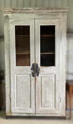 Lot 587 - An 18th century pine painted vitrine, with...