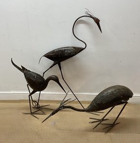 Lot 698 - Two decorative metal herons and a decorative...