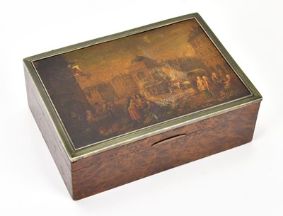 Lot 287 - A burr wood box with lacquered top decorated...
