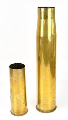 Lot 1029 - Two 1940s artillery shell casings, larger 16cm...