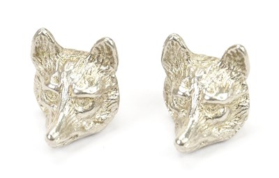 Lot 547 - A pair of 800 grade fox head menu holders,...