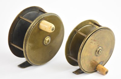 Lot 725 - A large 4 1/2 inch all brass reel, stamped...