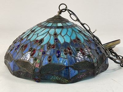 Lot 553 - A Tiffany style pendant stained glass shade,...