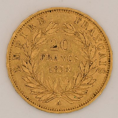 Lot 1656 - A Napoleon III gold 20 francs, 1854, approx 6.4g.