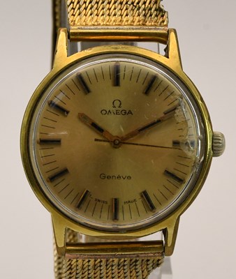 Lot 1856 - OMEGA; a gentleman's gold plated wristwatch,...