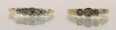 Lot 1396 - Two 18ct yellow gold diamond set rings, both...