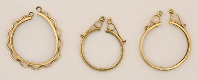 Lot 1347 - Three used 9ct yellow gold coin pendant mounts,...