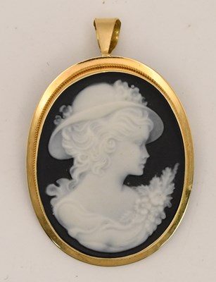 Lot 1483 - A cameo pendant depicting the head and...