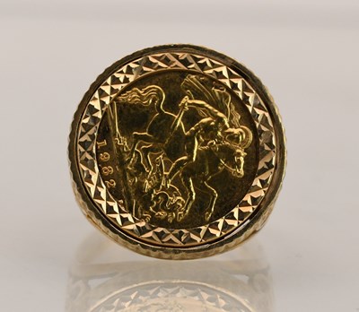 Lot 1361 - An Elizabeth II half sovereign, 1982, mounted...